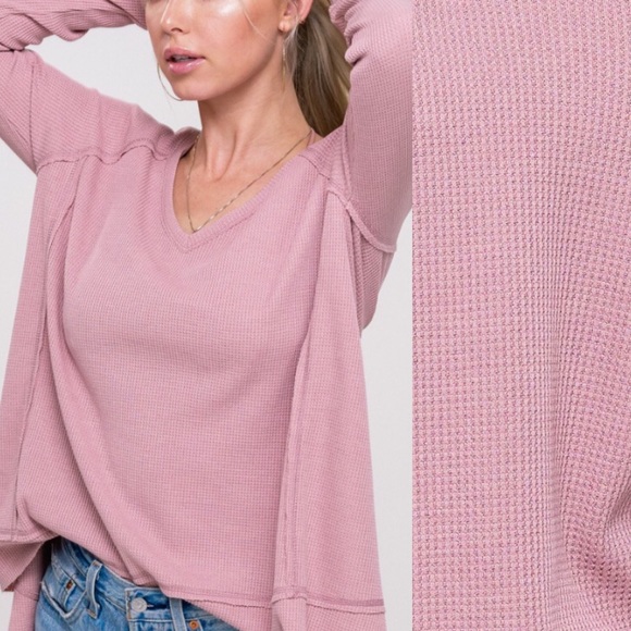 Blush Waffle Raw Edge Cut Slouchy Tunic Top! - Picture 5 of 15